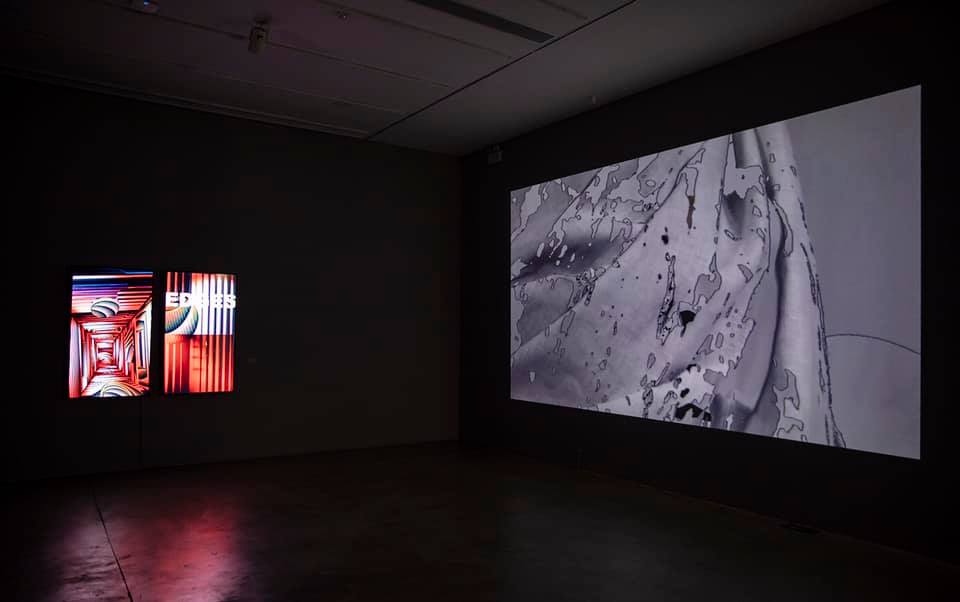 Passage by Rebekkah Palov (left), installation view  with Monica Duncan projection (right).